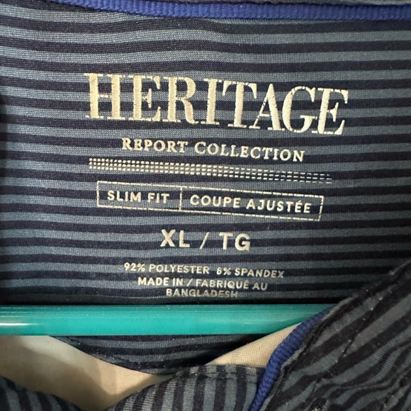 Heritage Report Collection Men’s Slim Fit Navy Blue Striped Polo Sz XL GUC - Picture 3 of 6